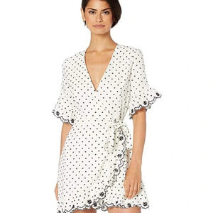 Wayf White and Black Polka Dot Wrap Dress